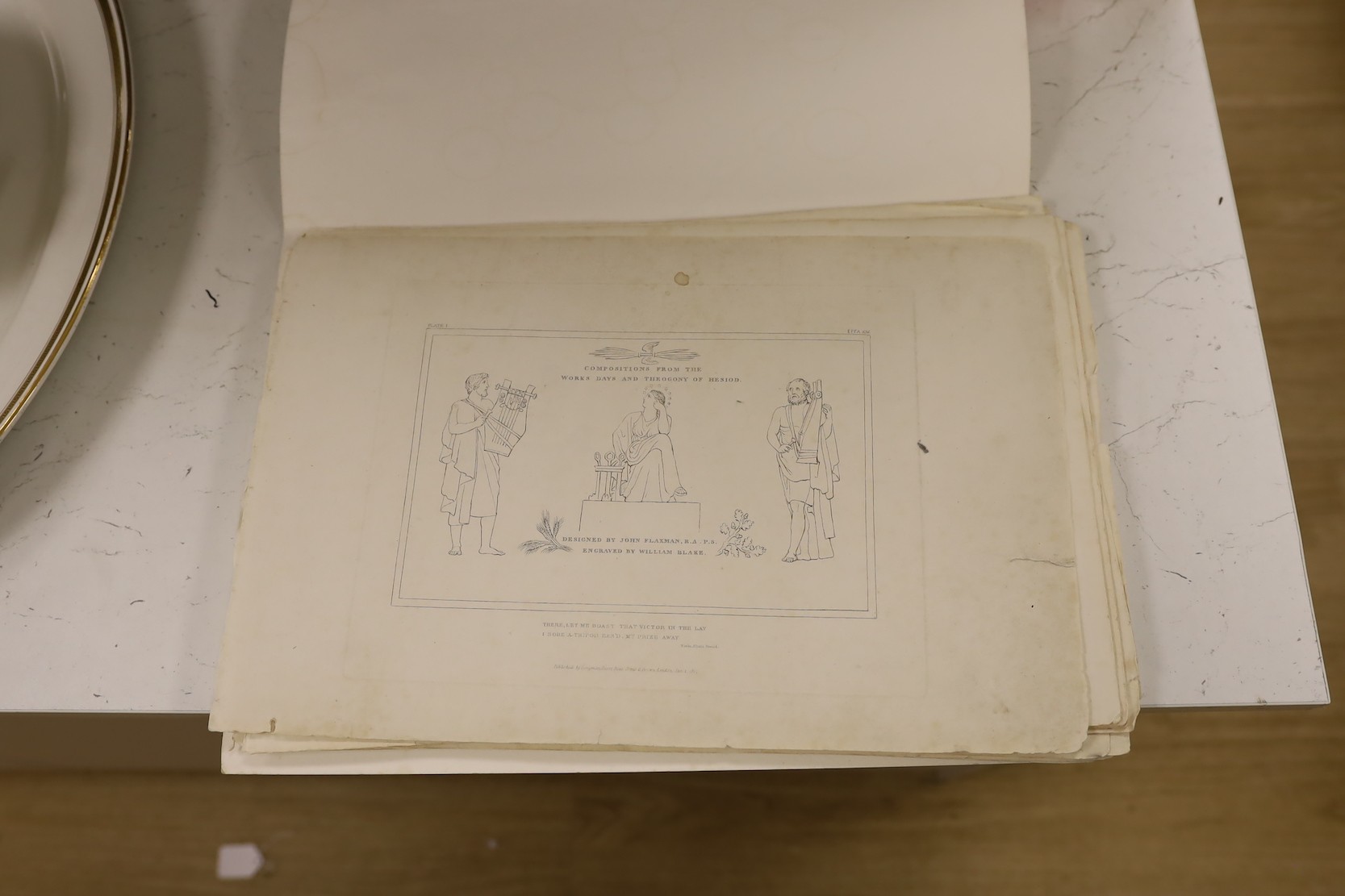 William Blake after John Flaxman, folio of engravings, Compositions from Hesiod, publ. 1817, overall 27 x 41.5cm